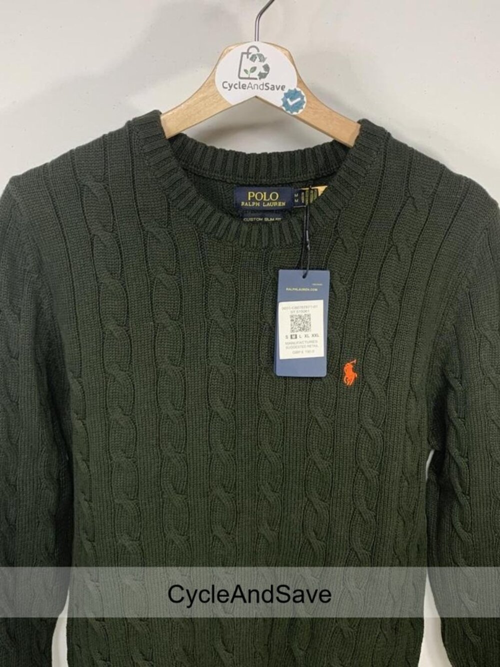 Polo Ralph Lauren Olive Green Cable Knit Crewneck Sweater - Unisex Style